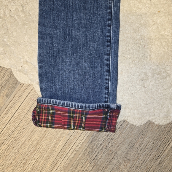Vintage Ralph Lauren Dark Blue Crop Straight Leg Jeans With Plaid Cuff Lining - Picture 3 of 9